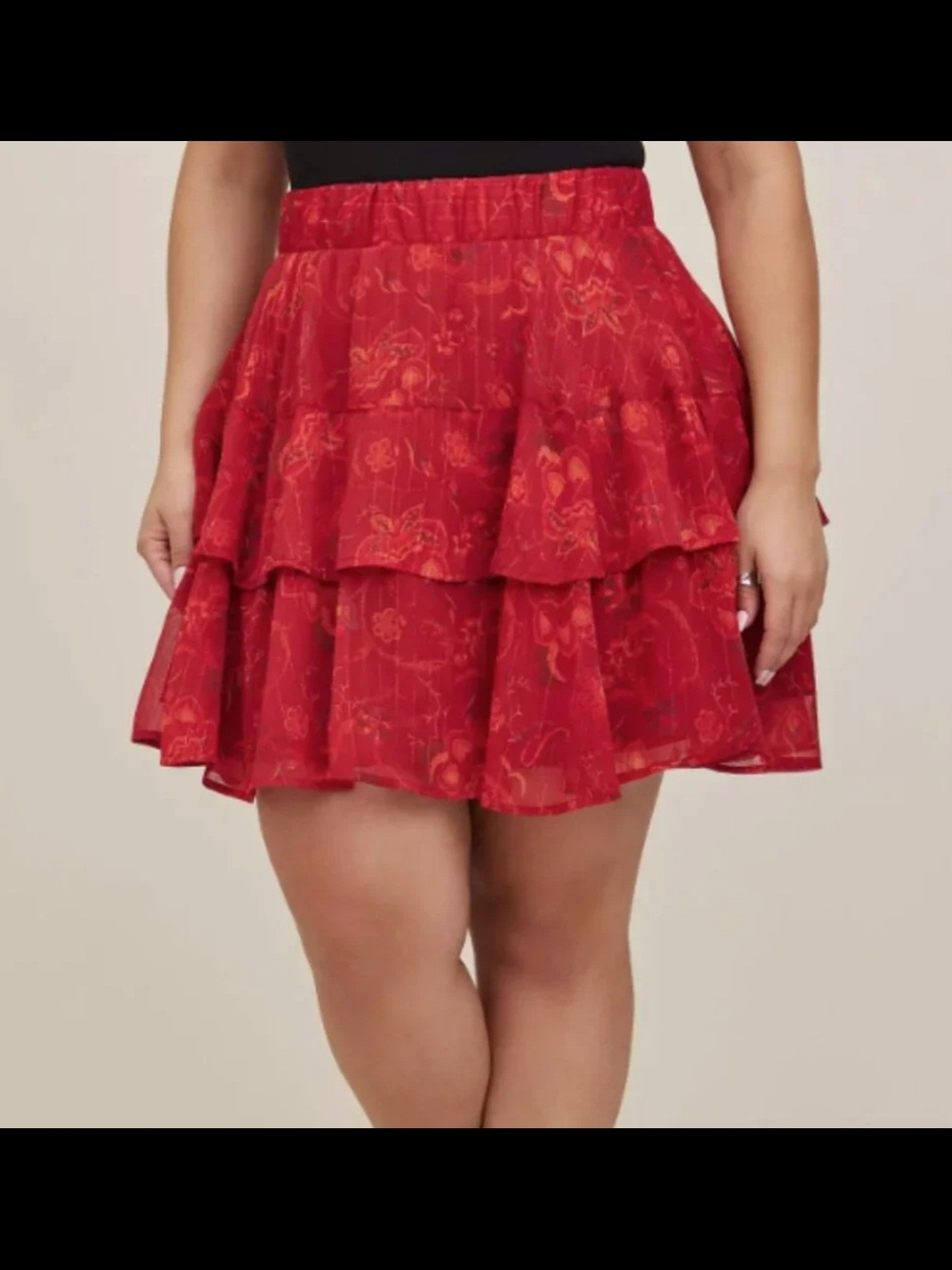 Torrid Red Tiered Floral Skater Mini Skirt Size 6
